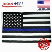 USA Thin Blue Line American Flag 3x5 Foot Heavy Duty Flags, Embroidered Stars - £23.97 GBP