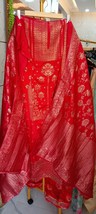 Red Banarasi Silk Unstitched Salwar Suit Set All Over Banarasi Weaving Zari Work - £59.14 GBP