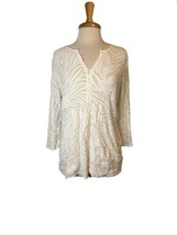 Women&#39;s Nic &amp; Zoe White Patterned Button Down Blouse Long Sleeve Size M Casual - £13.05 GBP