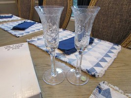 PAIR DRESDEN CRYSTAL CHAMPAGNE FLUTES GLASSES FLORAL S.FLETNA #2049 SIGN... - $8.86
