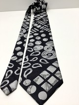 1980s Allyn Saint George Extra Long Black &amp; Gray Geometric Tie American ... - £14.67 GBP