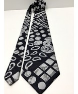 1980s Allyn Saint George Extra Long Black &amp; Gray Geometric Tie American ... - £14.48 GBP