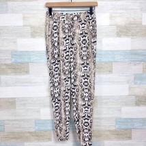 H&amp;M Drapey Challis Pull On Ankle Pants Brown Animal Print High Rise Wome... - £11.75 GBP