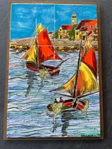 Ancien Vallauris Carrelage Tableau &quot; Pêcher Cote D&#39;Azur. Signé Hm. Beau - $340.23 CAD