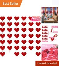 Charming 40-Piece Heart Banner - Pre-Strung Valentine's Day Decor for Al... - $6.88