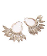 925 Sterling Silver Vintage Earrings Hoops Dangling Grooved Oval Beads  ... - €55,54 EUR