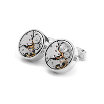 Black, Silver, Gold Round Movement Watch Cufflinks ** Free Gift ** - £25.91 GBP