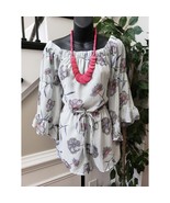 Blush Romper Women Large Gray Floral Print Off Shoulder Cinch Waist Flar... - $518.19 MXN