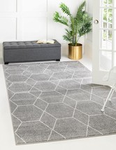 Area Rug From The Geometric Unique Loom Trellis Frieze, Light Gray/Ivory). - £39.84 GBP
