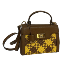 Michael Kors  Karson Mini Bag Satchel Woven Leather Brown Yellow Top Han... - $71.27