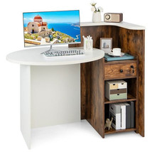 Front Reception Office Desk with Open Shelf and Drawer-Brown &amp; White - Color: Br - £170.40 GBP