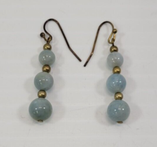 *B9) Woman Aquamarine Turquoise 3-Ball Drop Dangle Earrings - $24.74