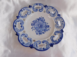 Blue and White Floral Plate from Portugal # 23281 - $19.75