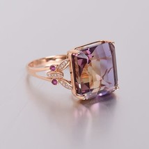 3Ct Emerald Cut Lab Created Ametrine Engagement Ring 14K Rose Gold Plated Silver - £95.25 GBP