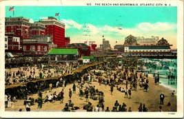 Boardwalk and Beach Atlantic City New Jersey NJ 1930 WB  Postcard A5 - £3.14 GBP