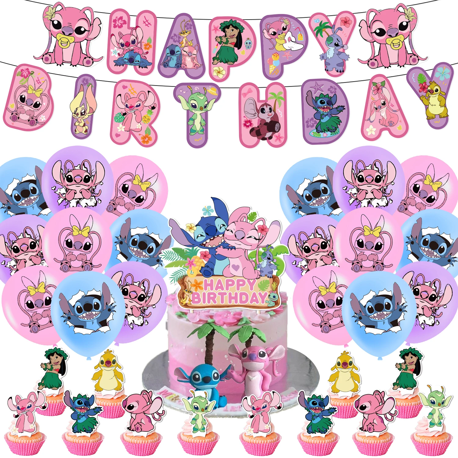 Lilo Stitch/Angel Birthday Party cutlery plate Disposable Banner Cake -S... - €29,86 EUR