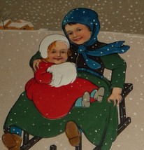 U/S Marie Flatscher Girls Riding a Sled in the Snow Antique New Year Postcard  - $13.20