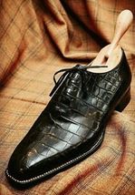 Handmade Men&#39;s black Alligators dress shoes, Men Black Crocodile Pattern... - £101.23 GBP+
