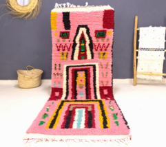 Moroccan Pink Runner Boho Berber Runner Rug Kitchen Handmade Wool Hallway Rug - £185.88 GBP