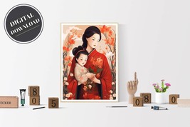 PRINTABLE wall art, Mother and Child in Traditional dress, Portrait | Download - £2.80 GBP