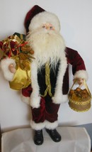 Dressed Santa Statue with Toy Bag 20&quot; Velvet and Faux Fur Costume - £18.98 GBP