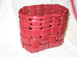 Primo&#39; Gi Ceramic Woven Basket-Burgundy-Handmade-Italy - £14.95 GBP