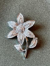 Vintage Gerry’s Signed Small Silvertone Spikey Flower w Stem &amp; Leaves Pin Brooch - £7.56 GBP