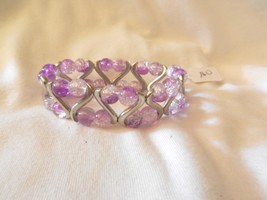NeW Silver Heart Design Purple Crystal Clear Beads Stretch Crackle   Bracelet  - £3.97 GBP