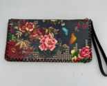 OLE Flowered Colorful Clutch Organizer Wallet Brown Pink Bright Wristlet - $14.49