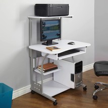 White Mobile Computer Tower Desk Printer Shelf Laptop Table Top Home Off... - £215.52 GBP