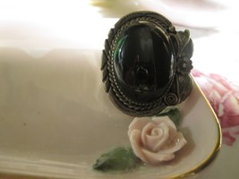 Vintage Navajo Sterling Silver Black Onyx Squash Ring Size 9 Show Stopper Large - £92.84 GBP