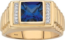 2.50 Ct Princess Cut Blue Sapphire Men&#39;s Wedding Ring 14k Yellow Gold Finish - £102.70 GBP