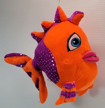 Peek A Boo Toys Sparkly Stuffed Animal Fish Purple Orange Mirror Spots 11" Long - $5.93