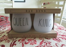 Rae Dunn Set Of 2 Queen. &amp; King. Stemless Wine Glasses/NIB - £0.77 GBP
