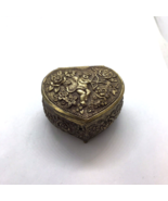 Vintage Trinket Box Metal Heart Cherub Flowers Repousse Valentine velvet... - £13.17 GBP
