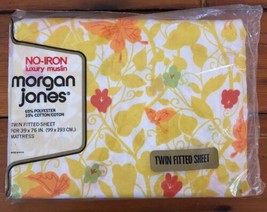New Deadstock Vtg Morgan Jones No Iron Yellow Floral Butterfly Twin Fitt... - £31.49 GBP