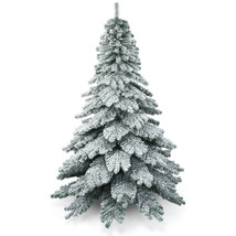 Costway 7.5 ft Snow Flocked Artificial Christmas Tree Hinged Alaskan Pine Tree - £163.85 GBP