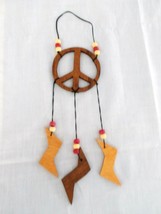 NEW HAND MADE WOODEN PEACE SIGN DREAM CATCHER w LIGHTNING BOLT DANGLE FE... - $7.99