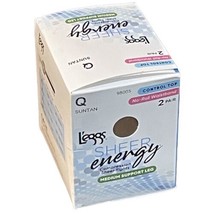 LEGGS Sheer Energy Control Top Size Q SUNTAN 2 Pairs No-Roll Waistband New - $17.77