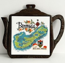 1970 Bermuda Cathay Tile Trivet Hot Plate Tea Kettle Theme Iron Base Quo... - $24.99
