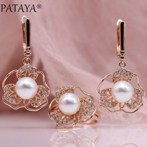 New White Shell Pearls Earrings Rings Sets 585 Rose GolWomen Fashion Jewelry Set - £20.54 GBP