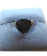 Vintage Signed AV 925, 14K Black Faceted Glass Ring With Diamonds Size 8 - $206.03 CAD