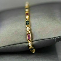 Tennis Bracelet 6.25Ct Simulated Ruby Sapphire &amp; Diamond 14k Yellow Gold Plated - £140.36 GBP