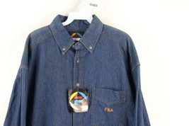 NOS Vintage 90s Fila Mens Large Spell Out Baggy Fit Denim Jean Button Shirt - £63.12 GBP