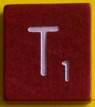 Scrabble Tiles Replacement Letter T Maroon Burgundy Wooden Craft Game Part Piece - $3.22