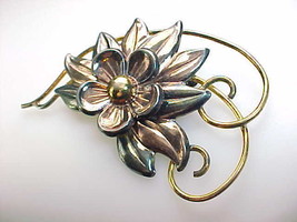 GOLD FILLED Retro Vintage FLOWER BROOCH Pin - 3 inches - £55.78 GBP