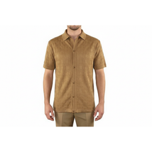Mens Stacy Adams Italian Style Knit Woven Shirt Short Sleeves 3128 Cafe Brown image 4