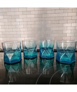 Libbey Diamonique Aqua Crisa Teal Vintage Rocks 12 oz Whiskey Glasses Se... - $39.47