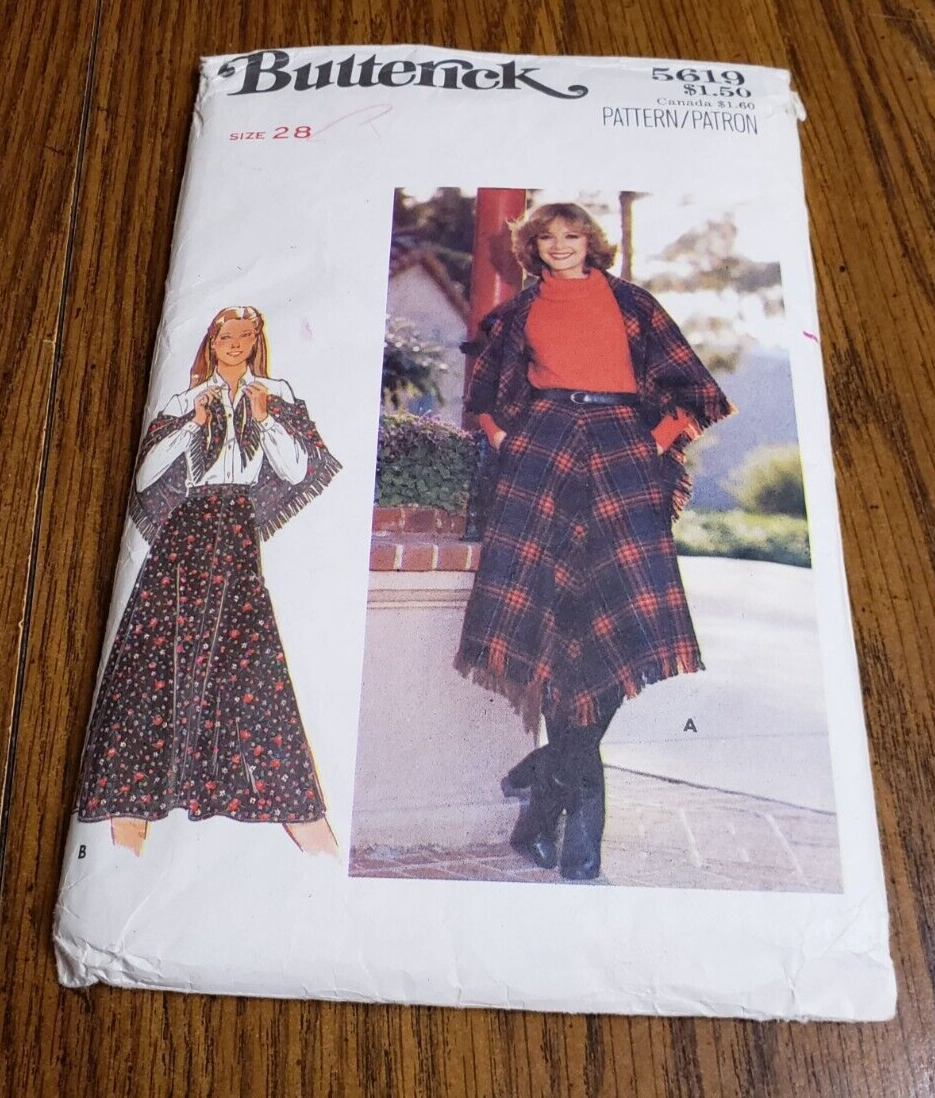 Butterick 5619 A-Line Fringe Skirt Shawl Sewing Pattern Waist 28" - $3.95