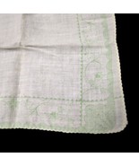 Vintage Hanky Handkerchief Linen Ivory and Green Flowers Floral 8” - £5.83 GBP